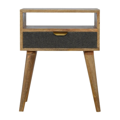 Gallipoli Grey Tweed and Mango Wood Bedside Table with Open Shelf