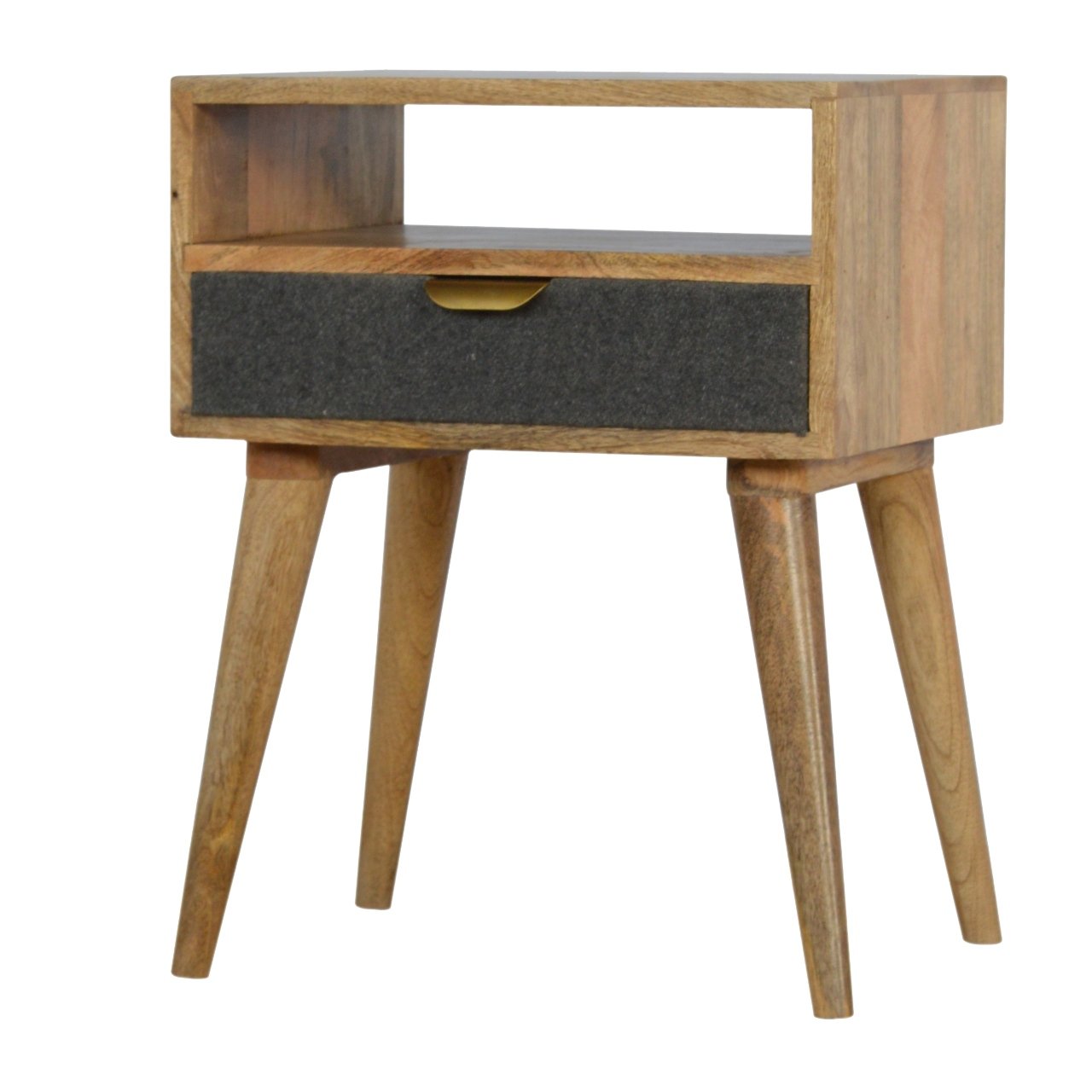Gallipoli Grey Tweed and Mango Wood Bedside Table with Open Shelf