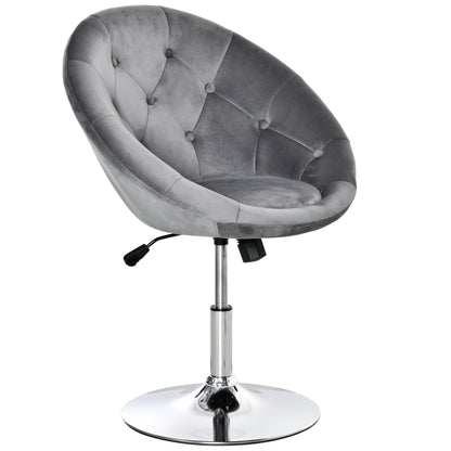 Vefi Fabric Grey Adjustable Velvet Vanity Stool With Tufted Seat And Swivel Base