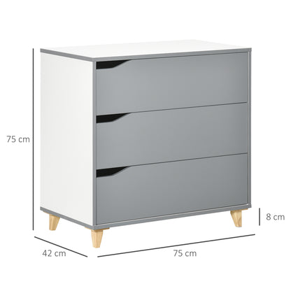 Thako Wood Grey 3 Drawer Chest With Natural Wood Angled Legs