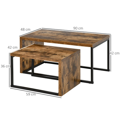 Lirare Set Of 2 Industrial Nesting Side Tables Metal And Wood Rustic Brown