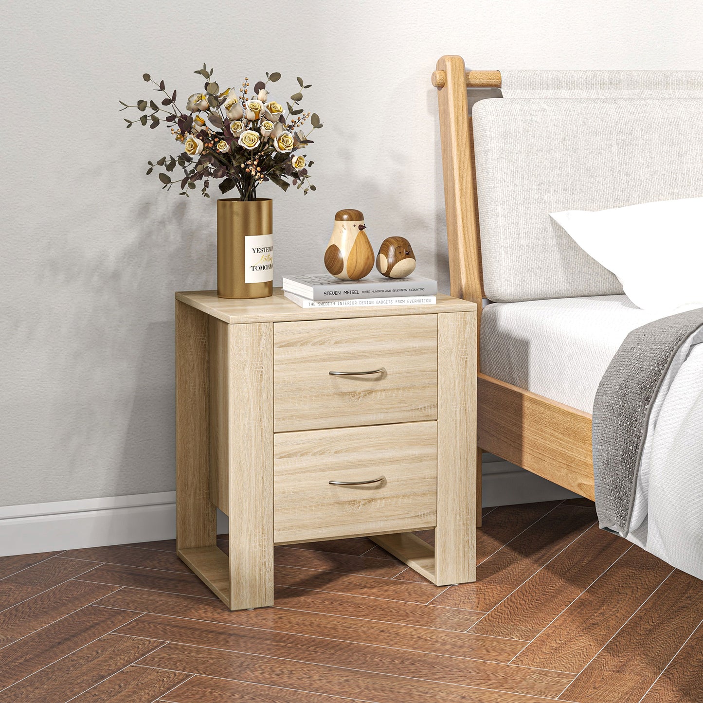 Colu Set of 2 Wooden Brown Bedside Tables With 2 Drawers