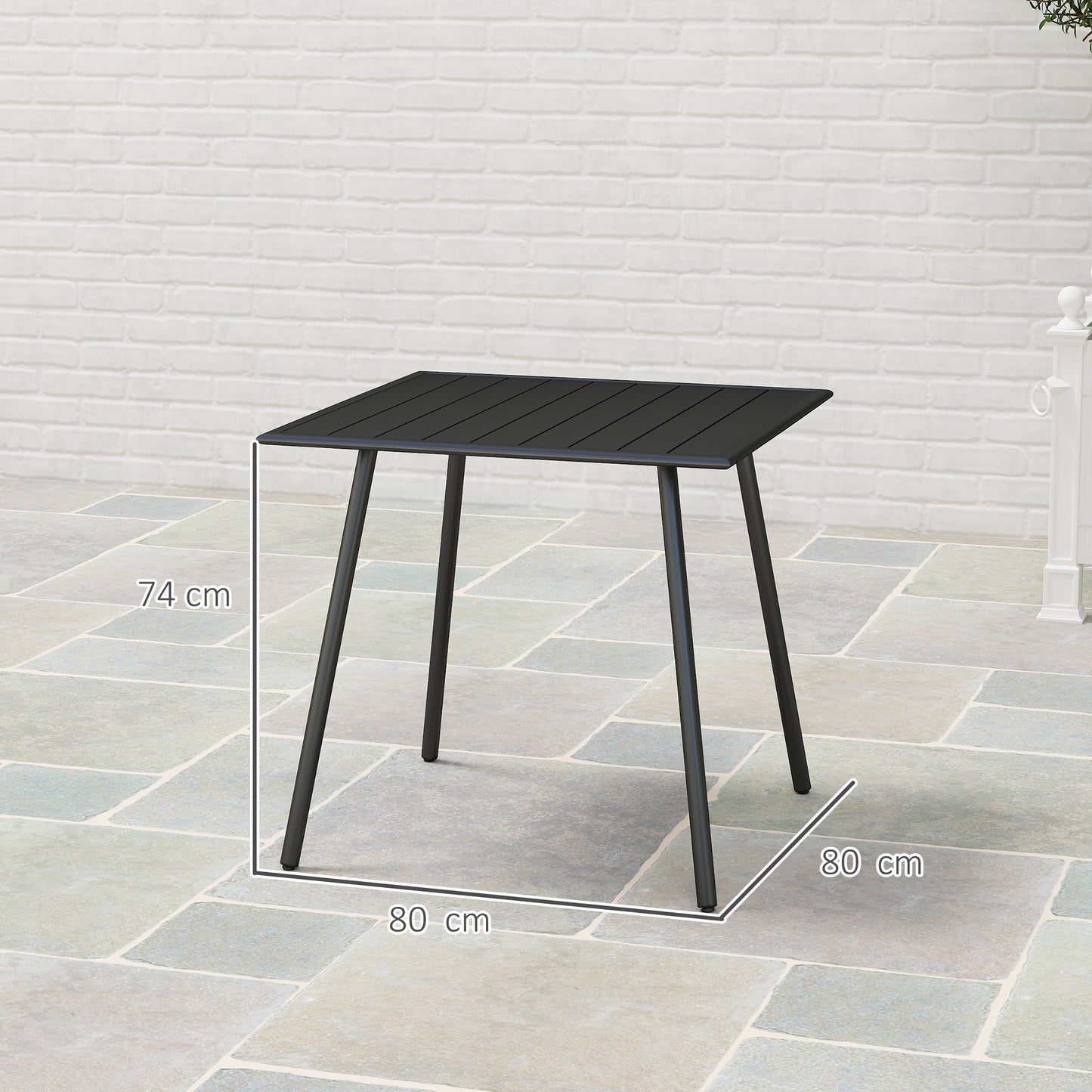 Nanodor Steel Black Square Outdoor Dining Table With Slatted Top For 4