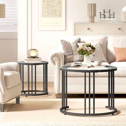 Kane Set of 2 Metal And Glass Black Round Nesting Tables With Steel Frame