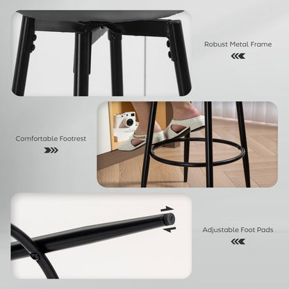 Relura Faux Leather Grey And Black Bar Stools Set Of 2 With Footrests