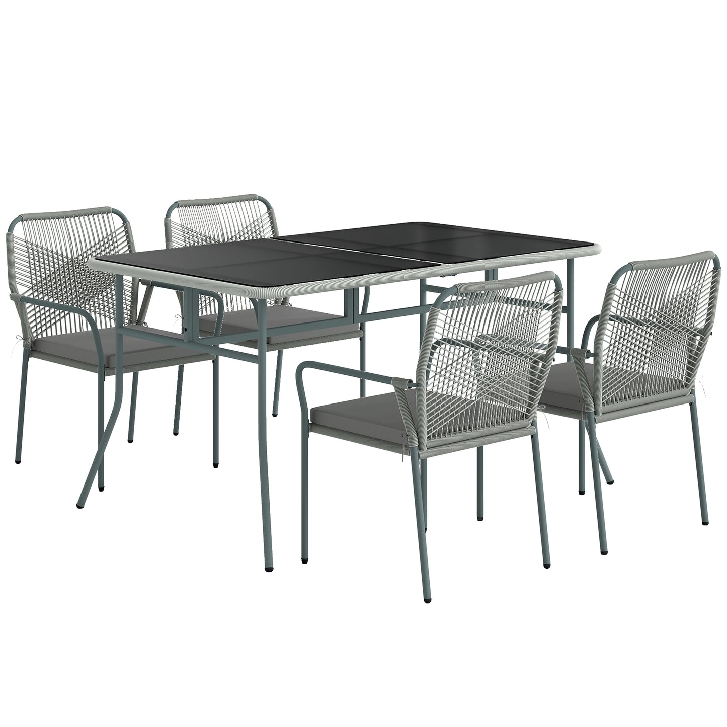 Rolapa Rattan Rope Grey 4 Seater Outdoor Garden Dining Set With Stackable Chairs