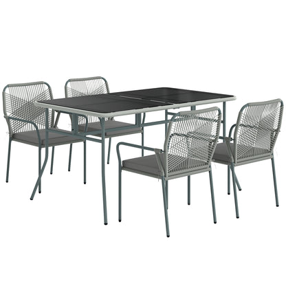 Rolapa Rattan Rope Grey 4 Seater Outdoor Garden Dining Set With Stackable Chairs