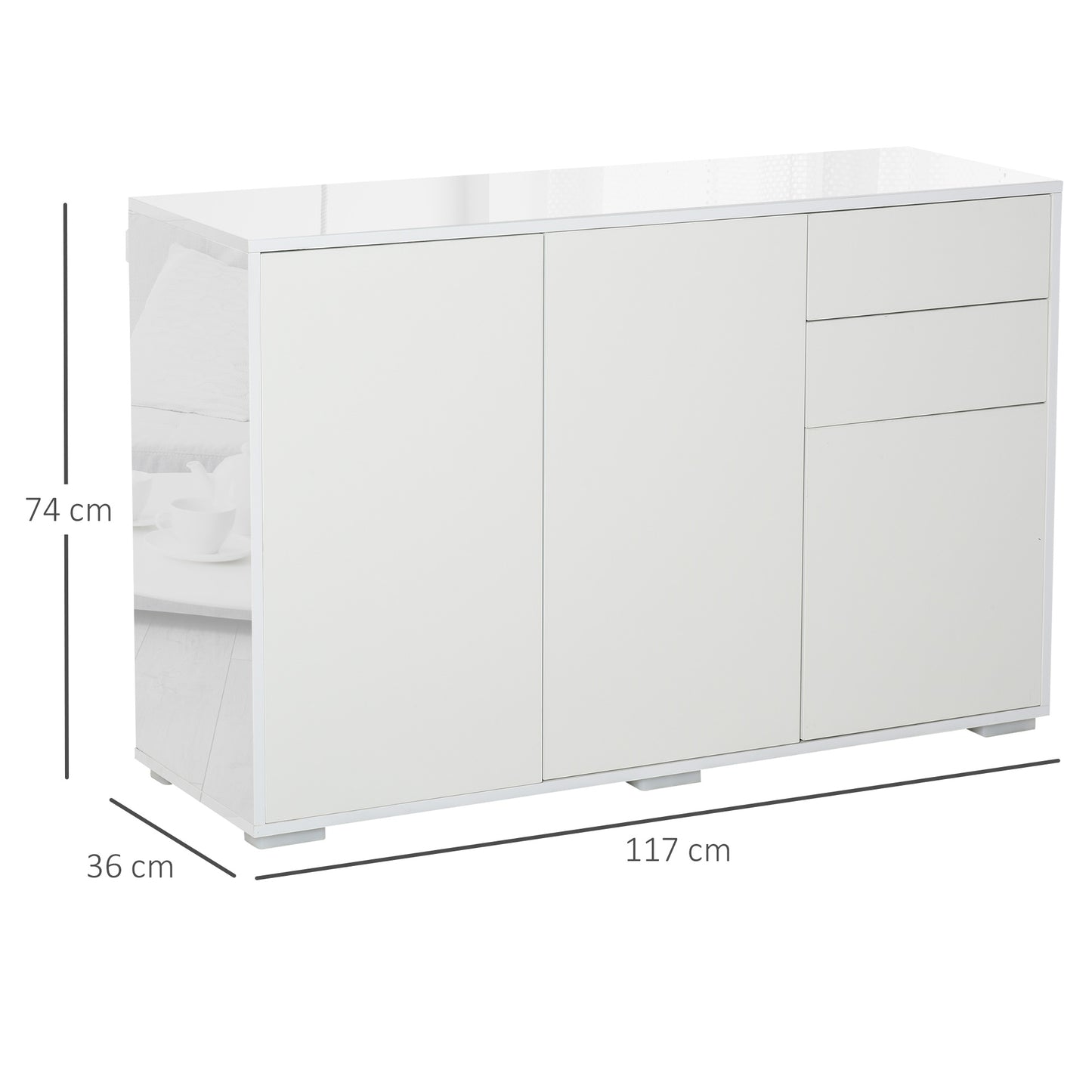 Talu High Gloss White Large Sideboard With 2 Drawers And Double Cabinets