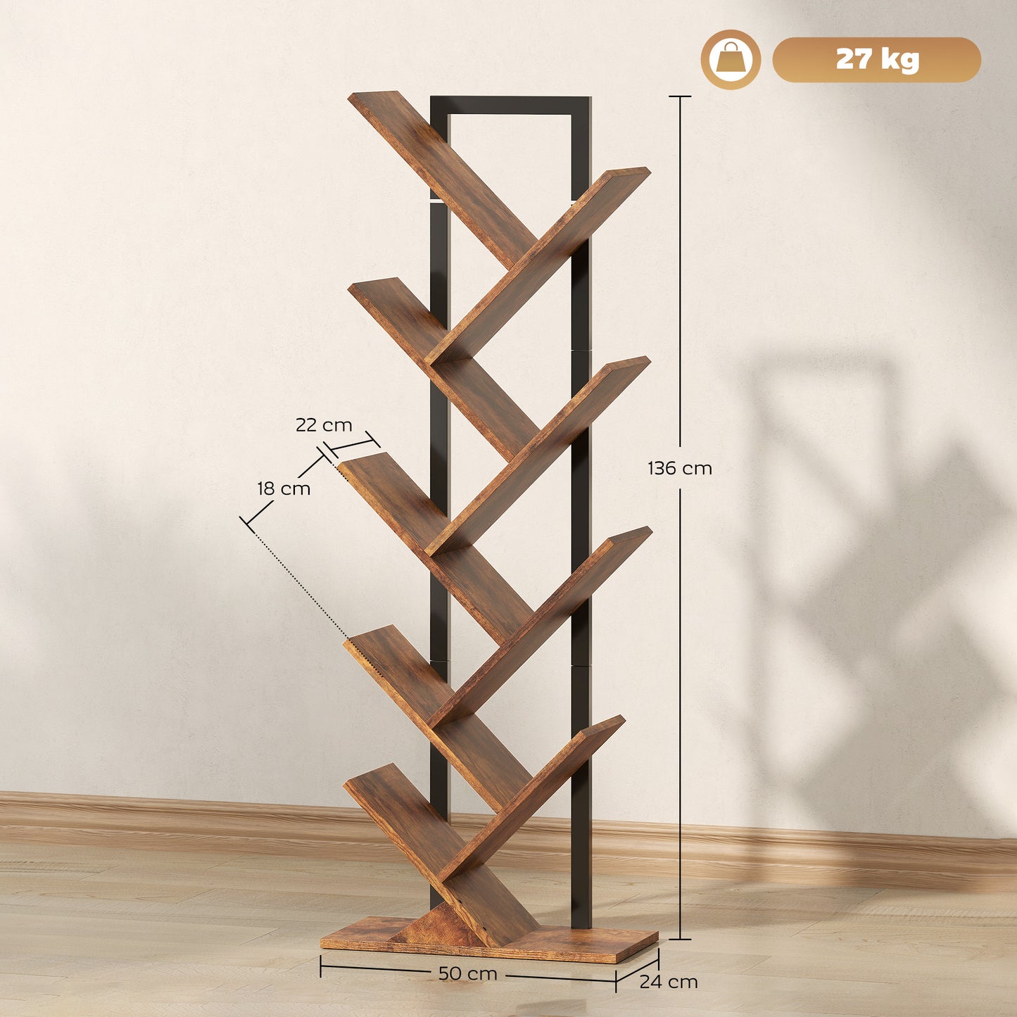 Varani Wood Wood Effect 8 Section Tree Style Bookcase