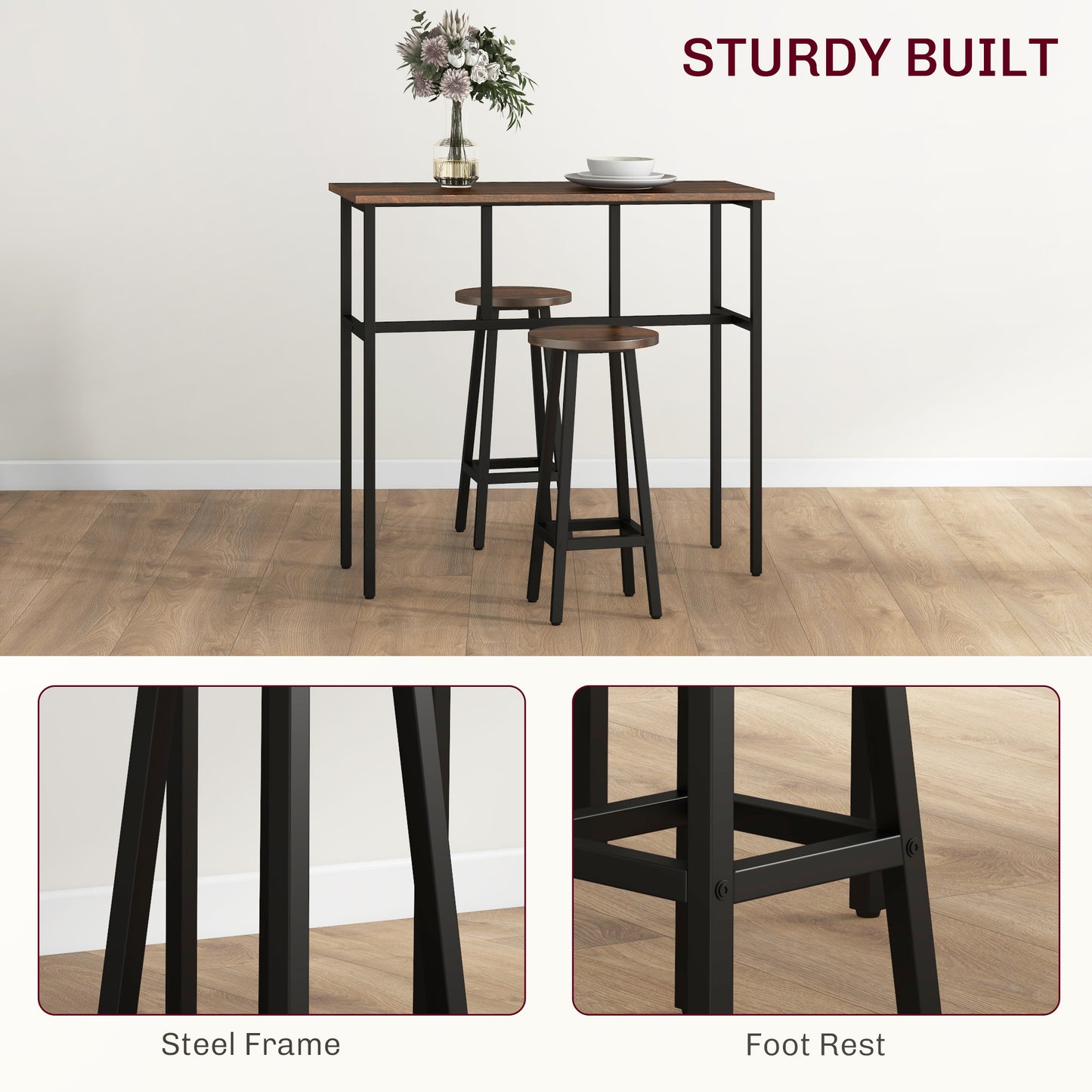 Halulo Wooden Rustic Brown 6 Piece Counter Bar Dining Set With Multiple Layout Options