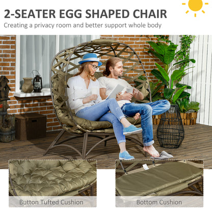 Vere Woven Rattan Khaki 2 Seater Folding Egg Chair With Cushions And Cup Holders