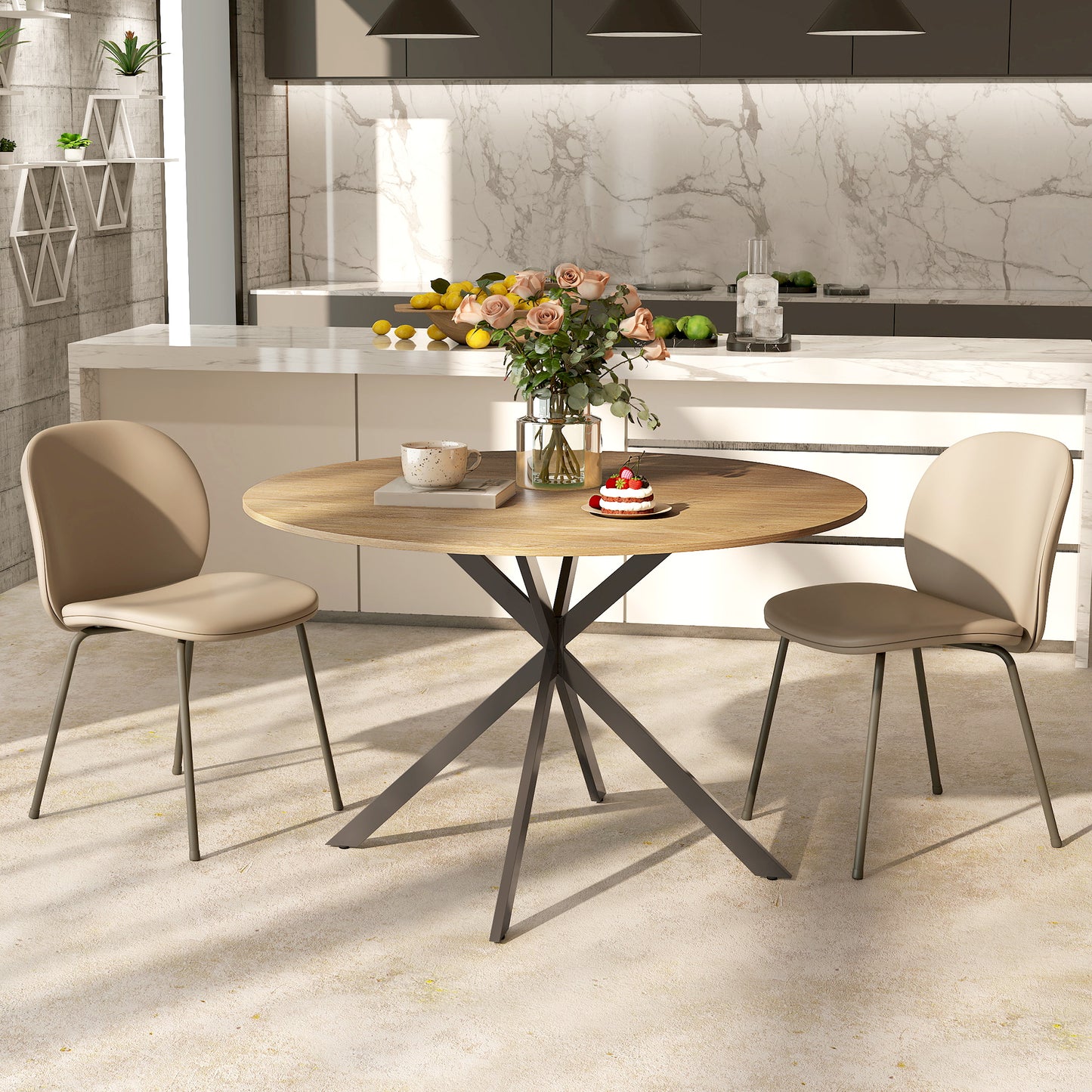Luhalari Metal And Wood Oak Finish Industrial Dining Table Seating 4 120 cm