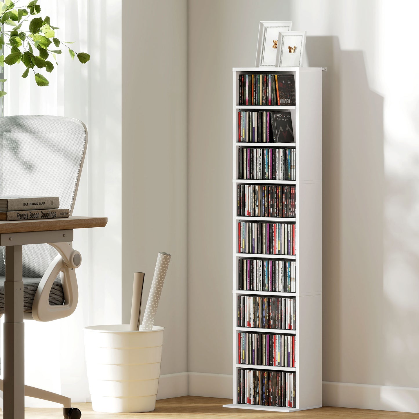 Sovi Mora Wood White Narrow CD Storage Unit With 260 Disc Capacity
