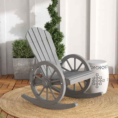 Elna Wood Grey Adirondack Style Outdoor Rocking Armchair With Reclining Back