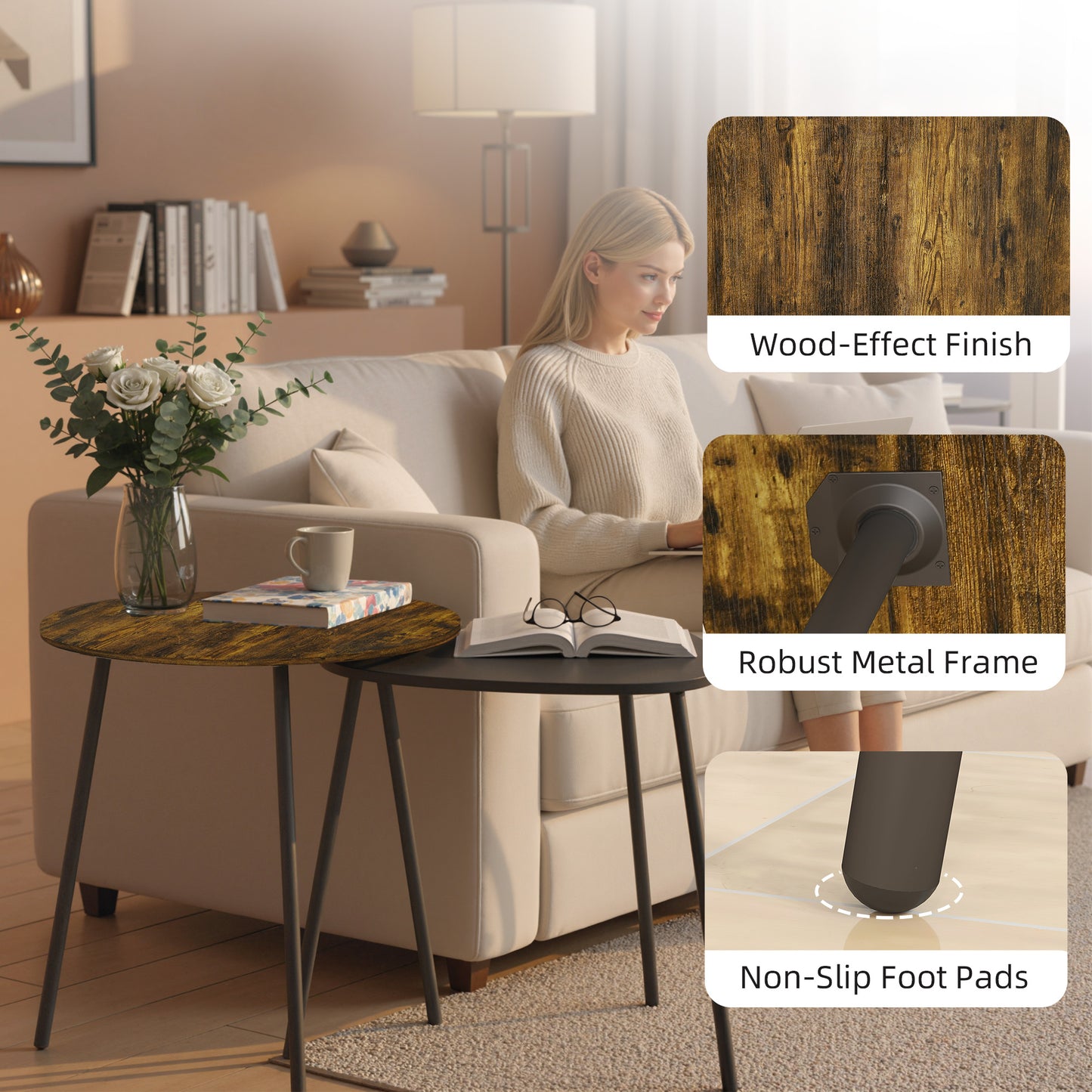 Nosaha Wooden Rustic Brown Set Of 2 Nesting Side Tables