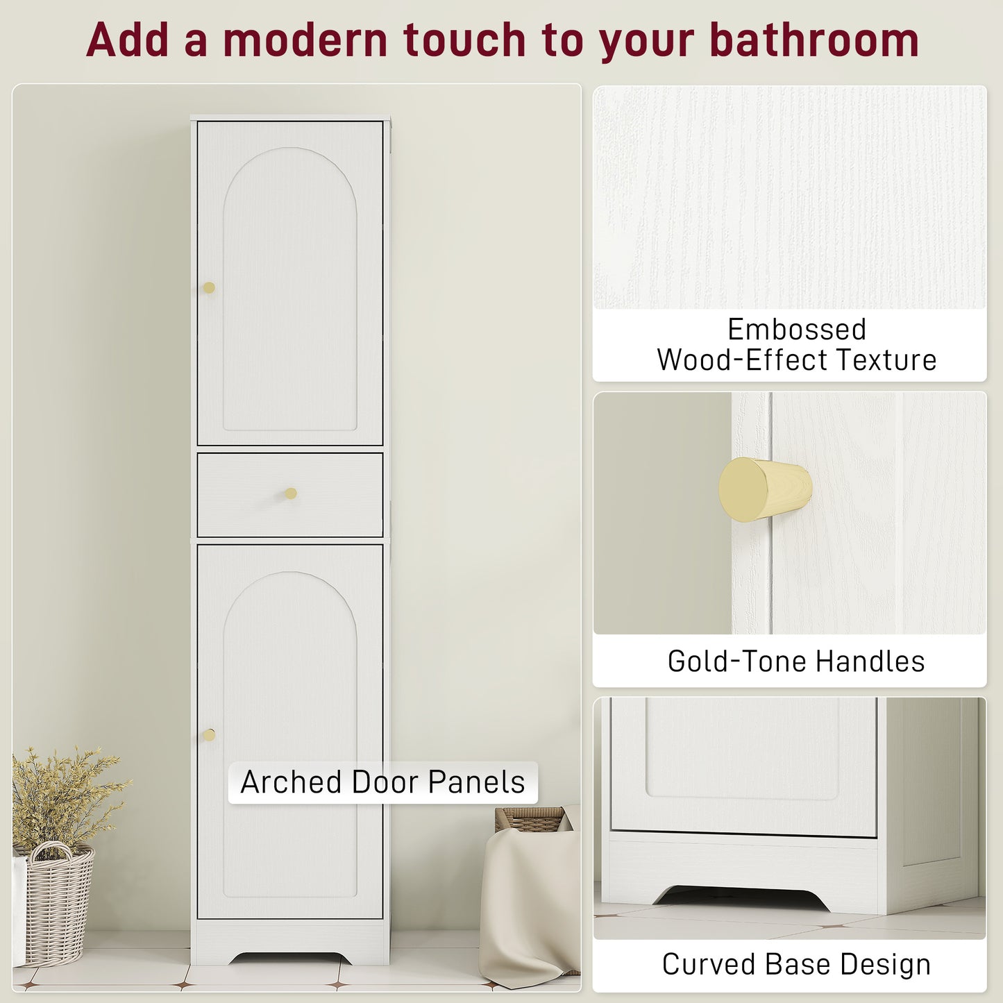 Remodi Bara Tall Bathroom Storage Cabinet With Arched Door Design White