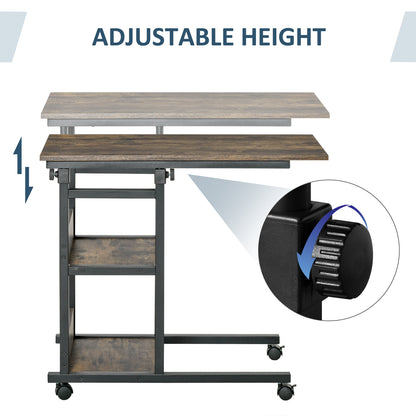 Comiro Metal Black Industrial Sofa Side Table With 3 Tier Shelves with Lockable Wheels