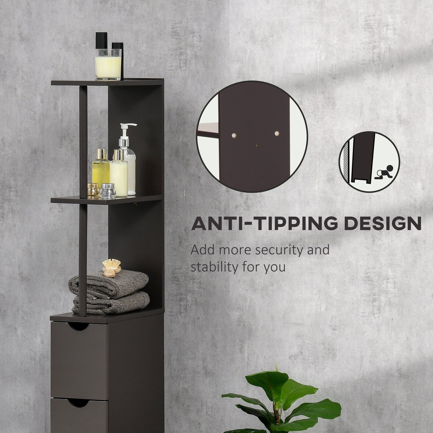 Dolo Suma Slim Freestanding Bathroom Storage Cabinet With Shelves And Drawers In Brown
