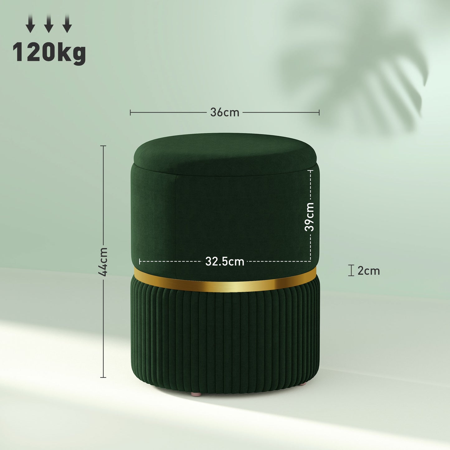 Rapa Etched Velvet Green Storage Ottoman With Gold Detail