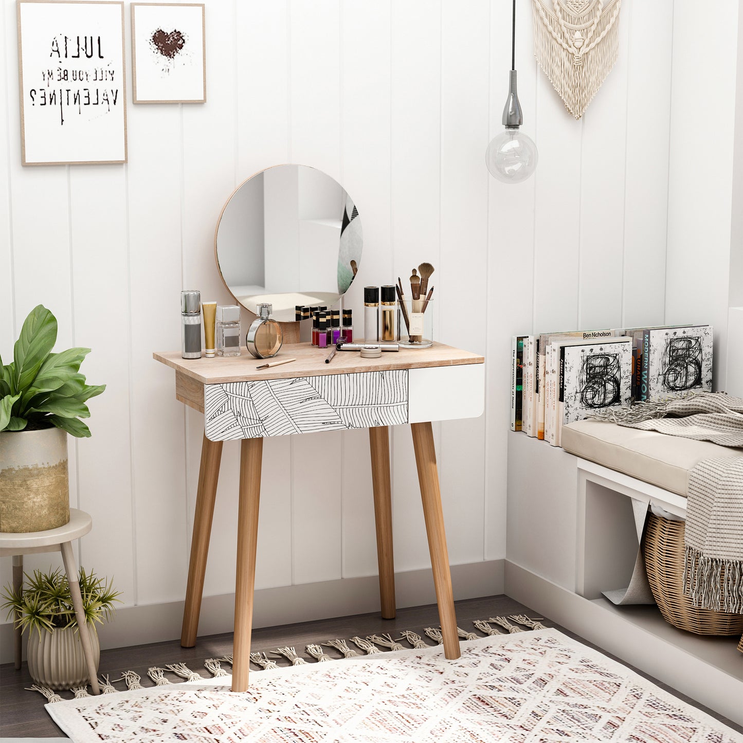 Zino Oak Wood Dressing Table With Adjustable Mirror And Drawer Storage For Bedroom