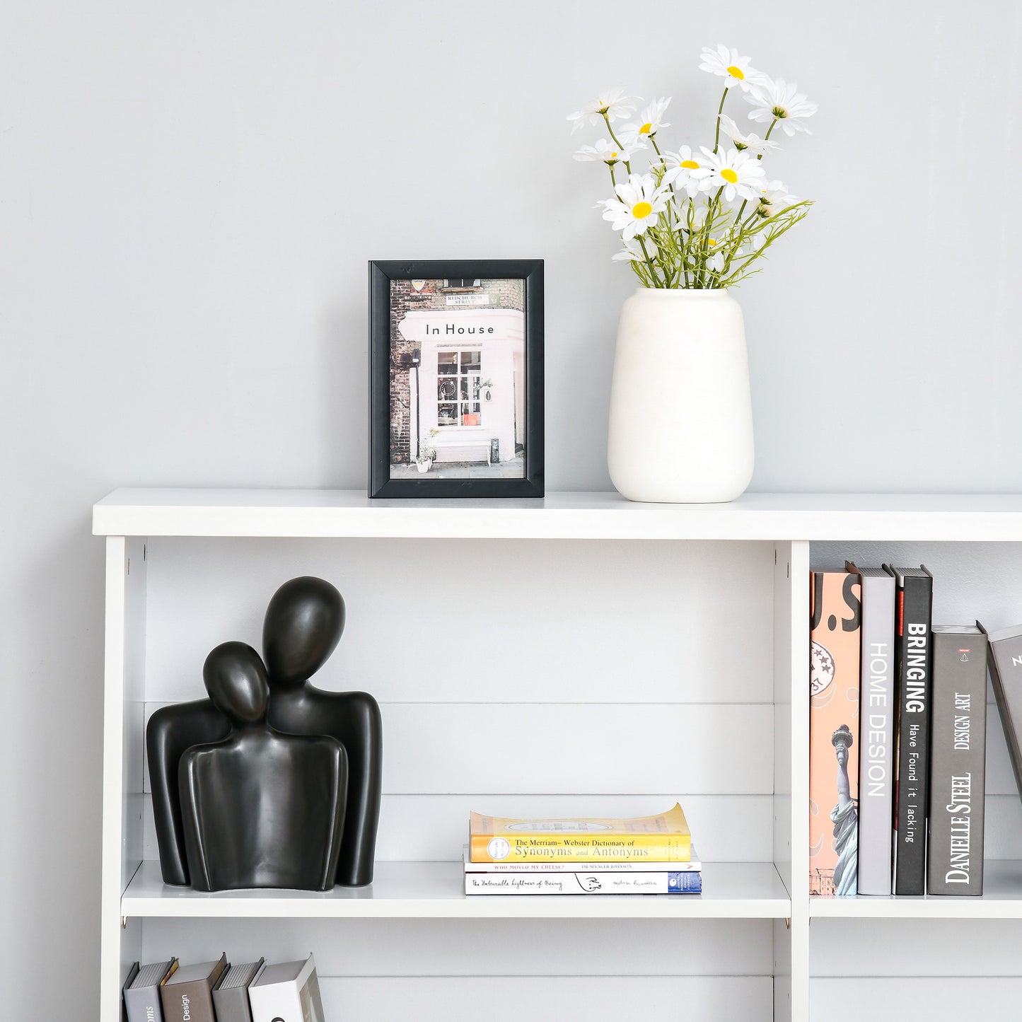 Sorano Wood White 2 Tier Cube Bookcase With 4 OFauxn Compartments 118 x 29 x 76 cm