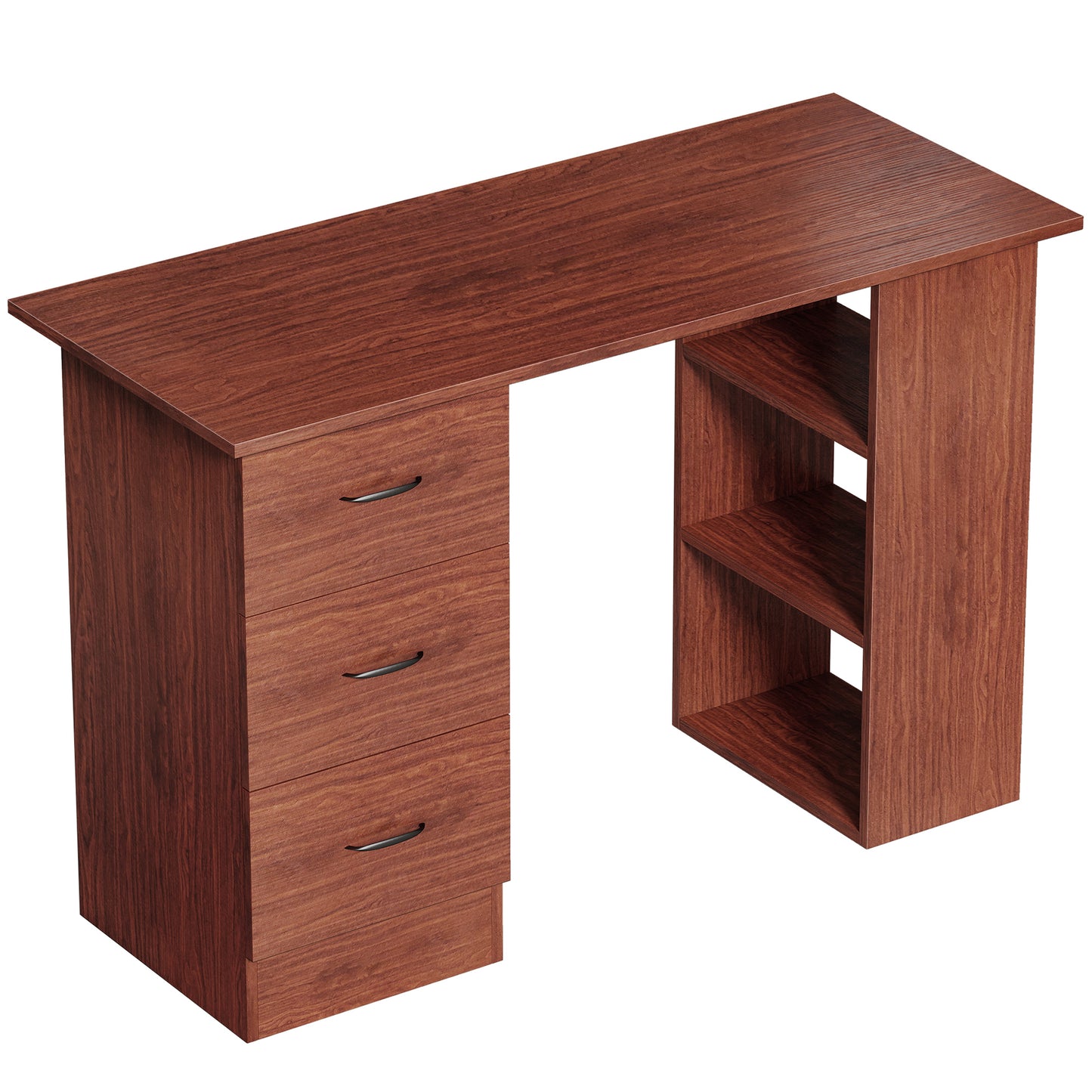 Mimi 120cm Wooden Walnut Brown Home Office Desk With 3 Shelves And Drawer Storage