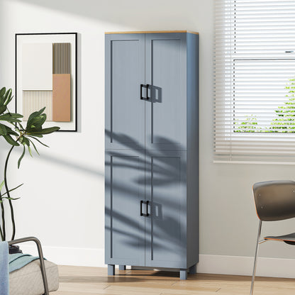 Parare 171cm Wooden Grey Wood Effect 4 Door Freestanding Kitchen Pantry Cabinet