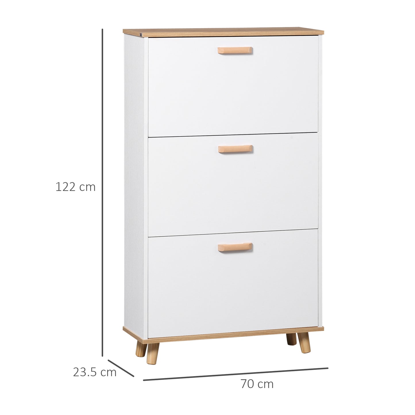 Ellora Lera Wooden White and Natural Slim Shoe Cabinet With 3 Flip Drawers For 12 Pairs