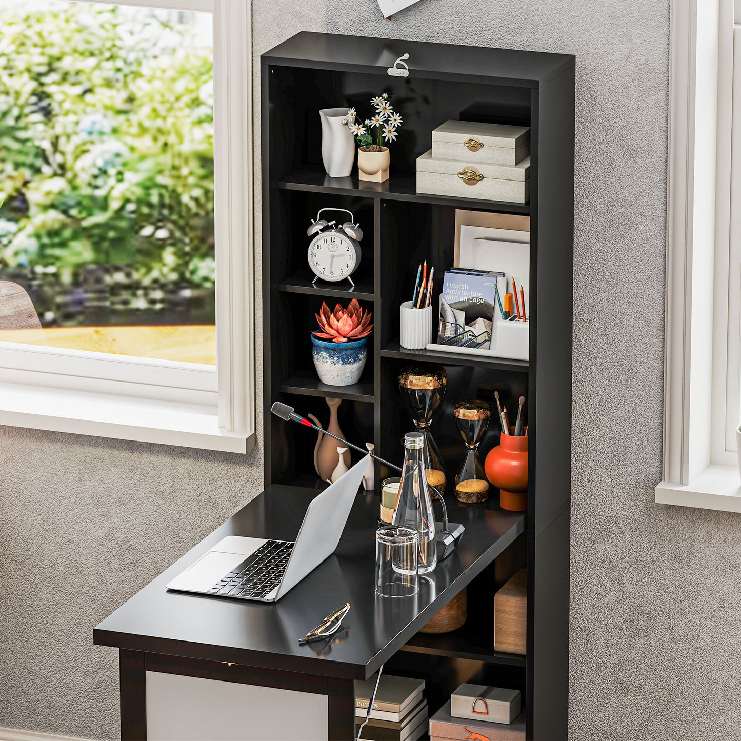 Elrika 98cm Black 3 Section Work Desk With Writing Board And Storage