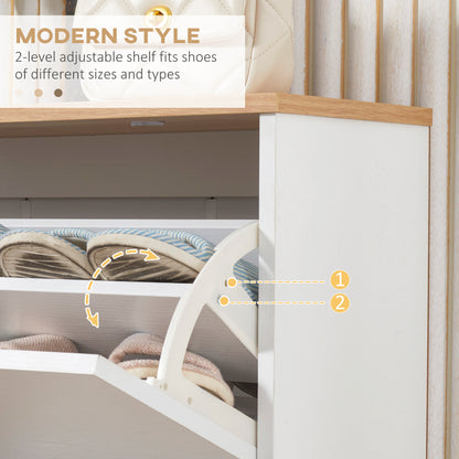 Ellora Lera Wooden White and Natural Slim Shoe Cabinet With 3 Flip Drawers For 12 Pairs