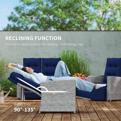Kalec Grey Rattan Navy Blue 4 Seater Outdoor Sofa  Set With Glass Coffee Table