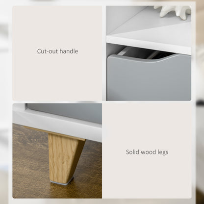 Tavimo Wooden Set Of 2 White And Grey Modern Bedside Tables With Drawer And Shelf