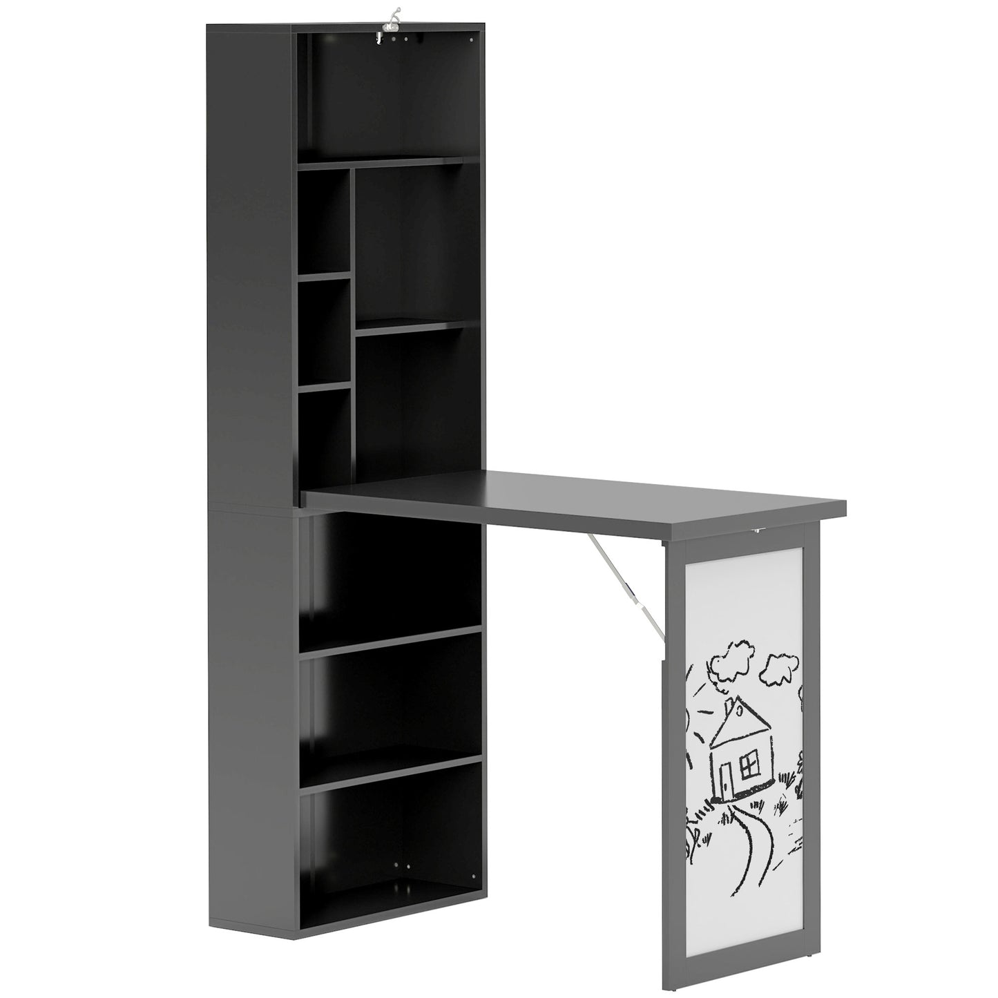 Elrika 98cm Black 3 Section Work Desk With Writing Board And Storage