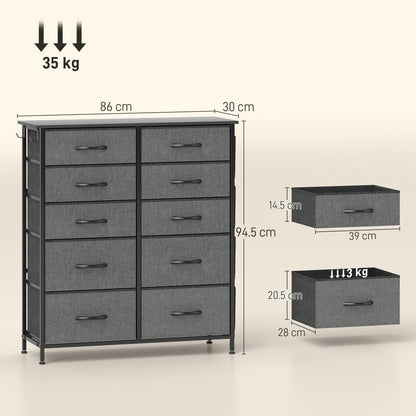 Babara Fabric And Metal Charcoal Grey 10 Drawer Storage Chest