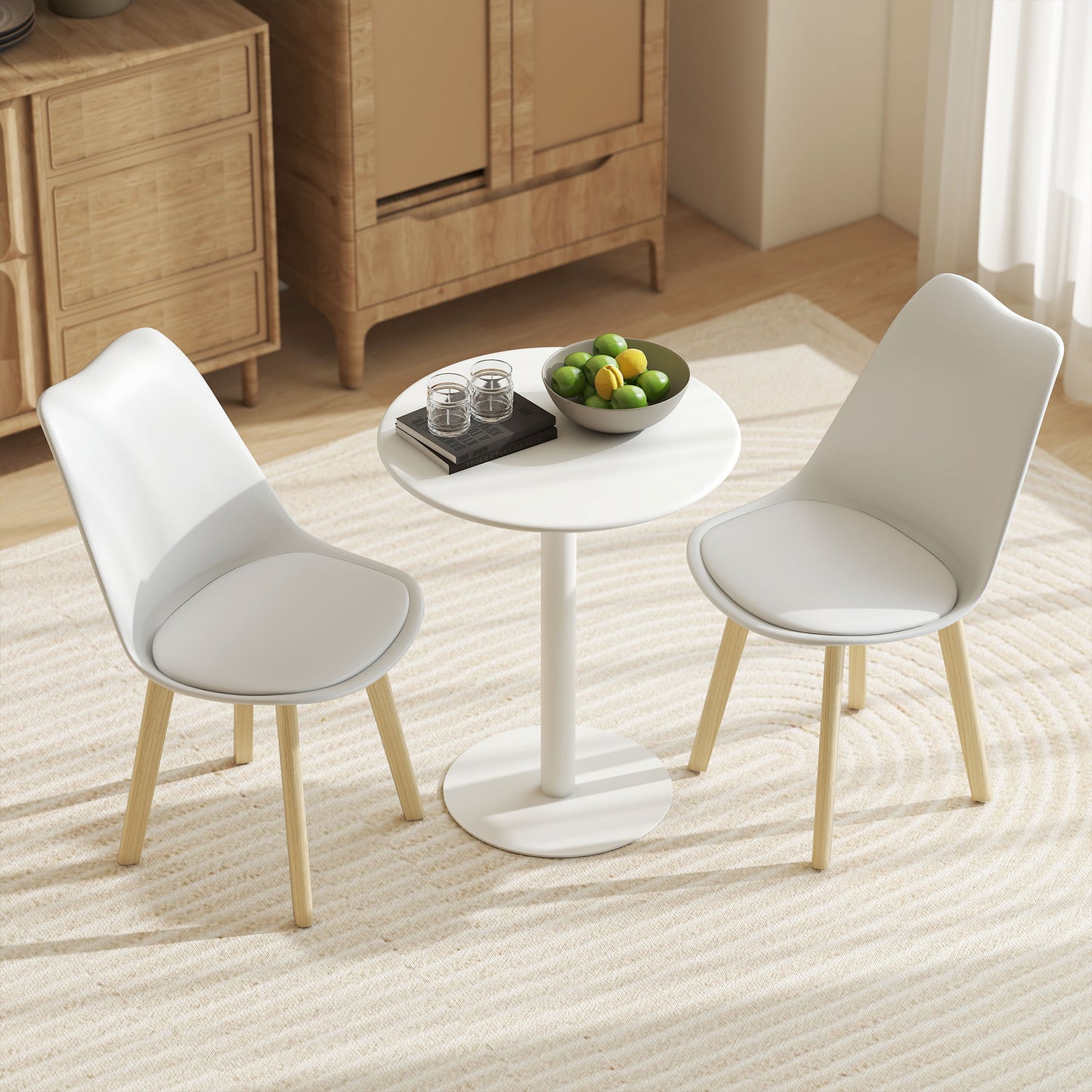 Susuyo Metal And Wood White Round Dining Table With Steel Base 60 x 60 cm