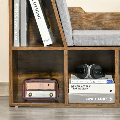 Kalavi Wood Rustic Brown Cube Bookcase With Cushioned Reading Seat
