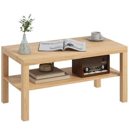 Wooden 90cm Natural Finish Rectangular Coffee Table with Bottom Shelf