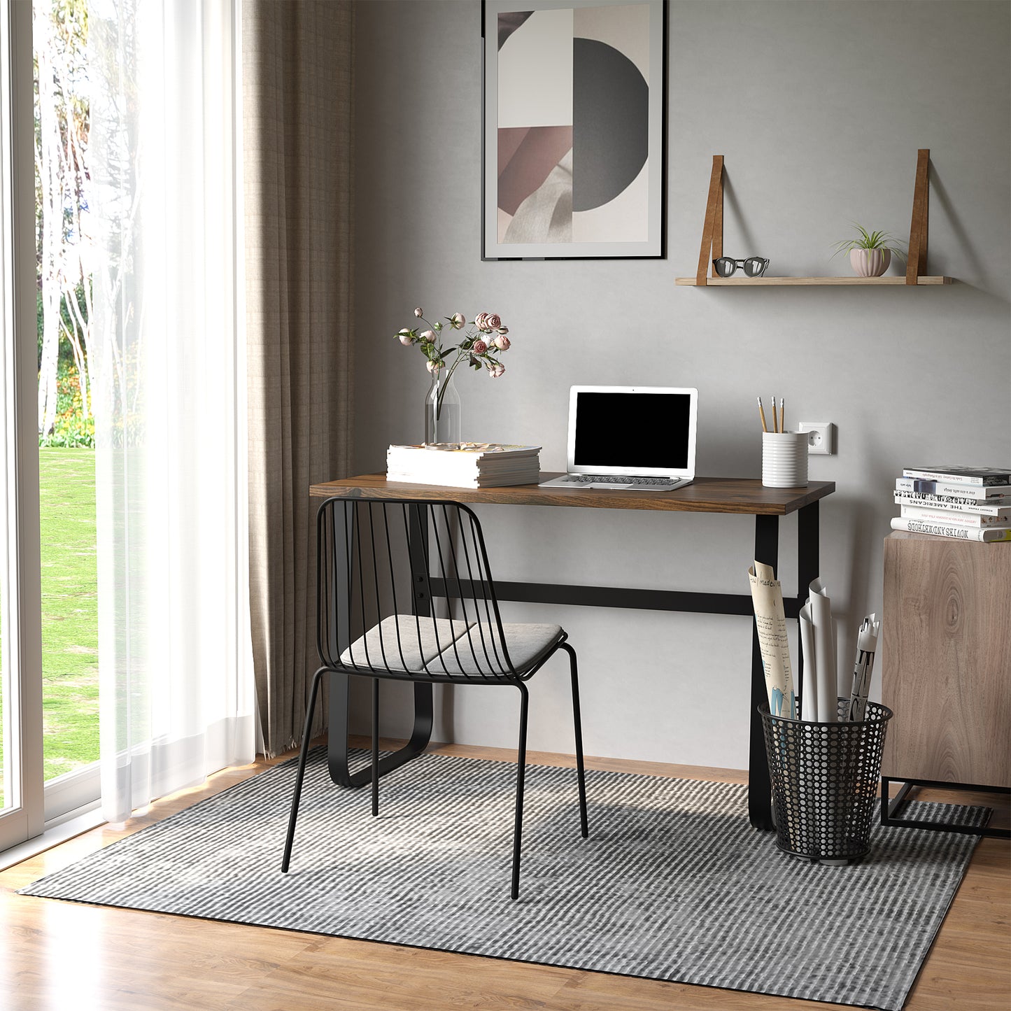Rara 115cm Metal And Wood Rustic Brown And Black Industrial Writing Desk