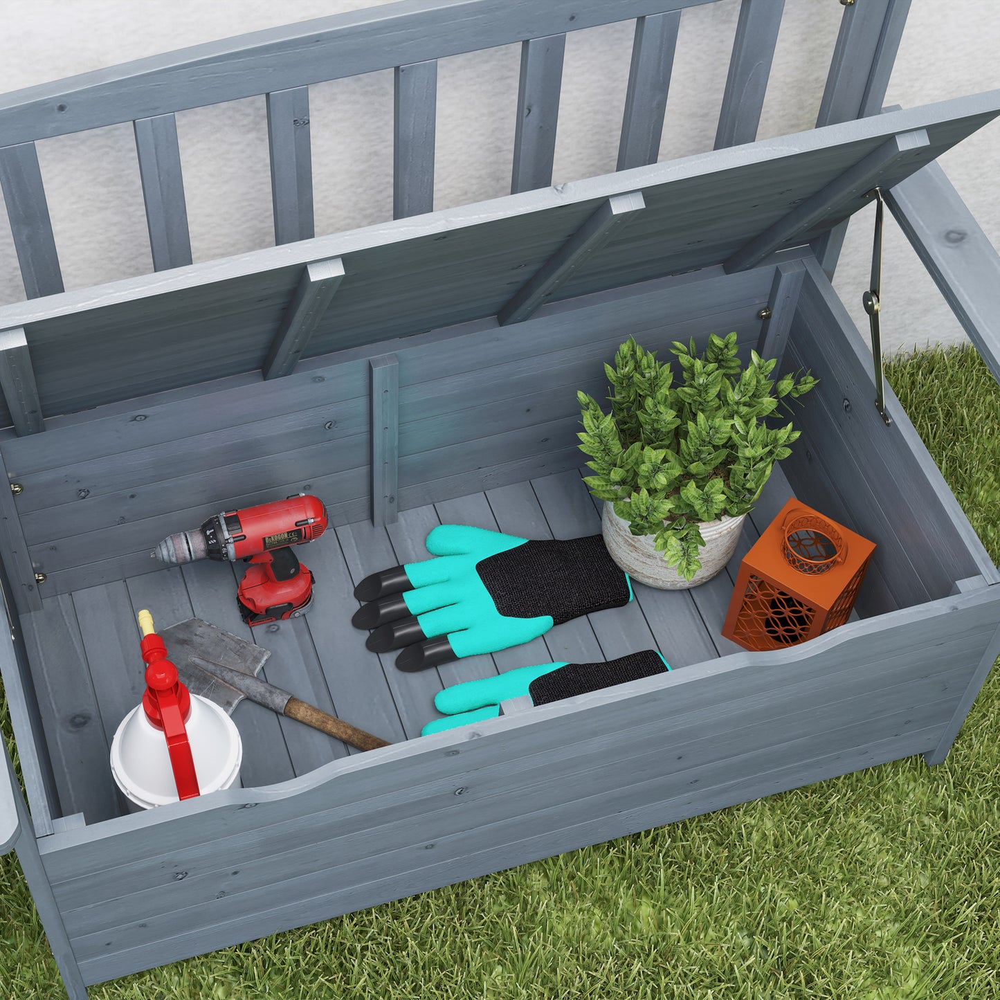 Cozicce Metal Grey 2 Seater Outdoor Storage Bench With Lift Up Seat