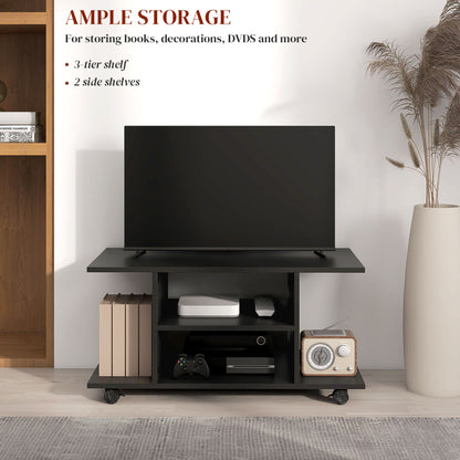 Coro 80cm Wooden Black Mobile TV Storage Unit With Shelves And Bookcase Design