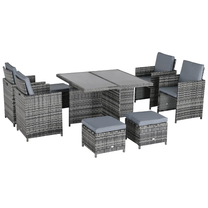 Noco Rattan Grey 8 Seater Outdoor Dining Set With Armchairs and Footstools