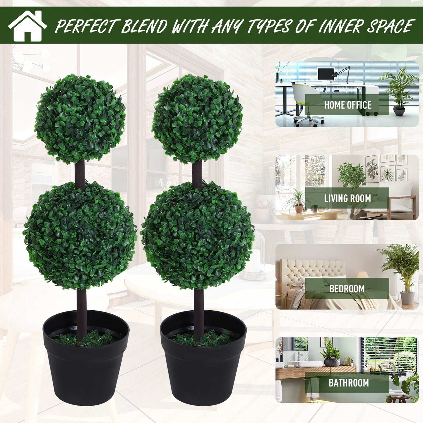 Toto Nami Set Of 2 Artificial Boxwood Ball Trees In Pots Designed For Indoor Display