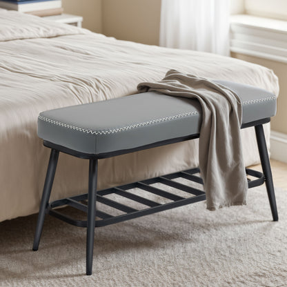 Hanoke Faux Leather Grey Shoe Storage Bench With Cushioned Seat