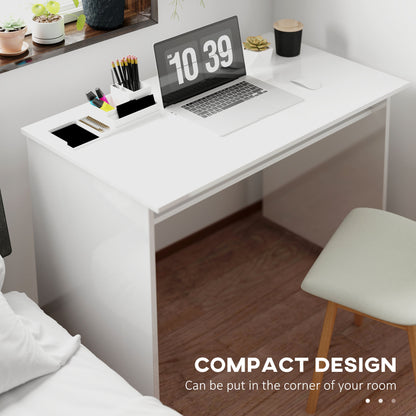 Selu 90cm High Gloss White Compact Study Desk With Storage Shelf
