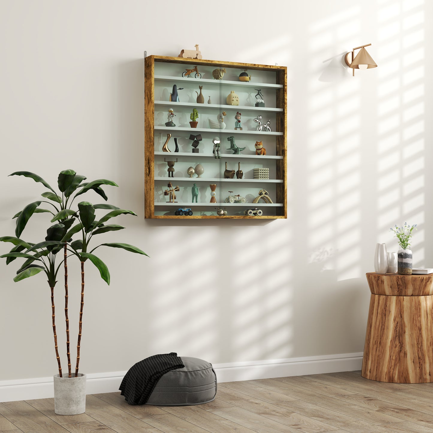 Yovere Wood And Glass Brown 6 Tier Display Cabinet With Glass Doors