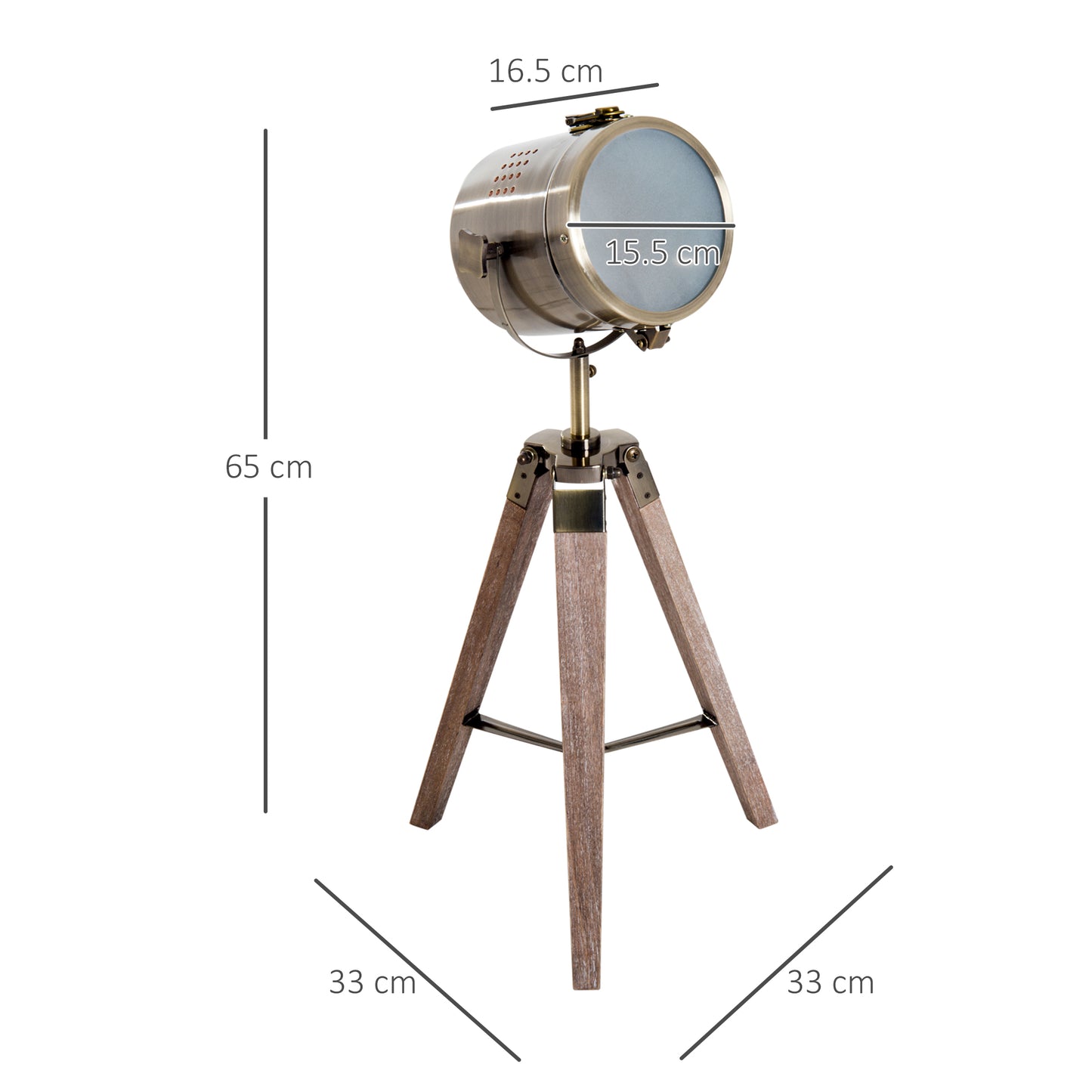 Vidira Wood And Metal Brass Vintage Tripod Table Lamp With Spotlight Head