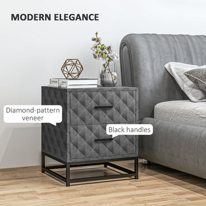 Nonare Set Of 2 Grey Retro Bedside Tables With 2 Drawers And Steel Legs