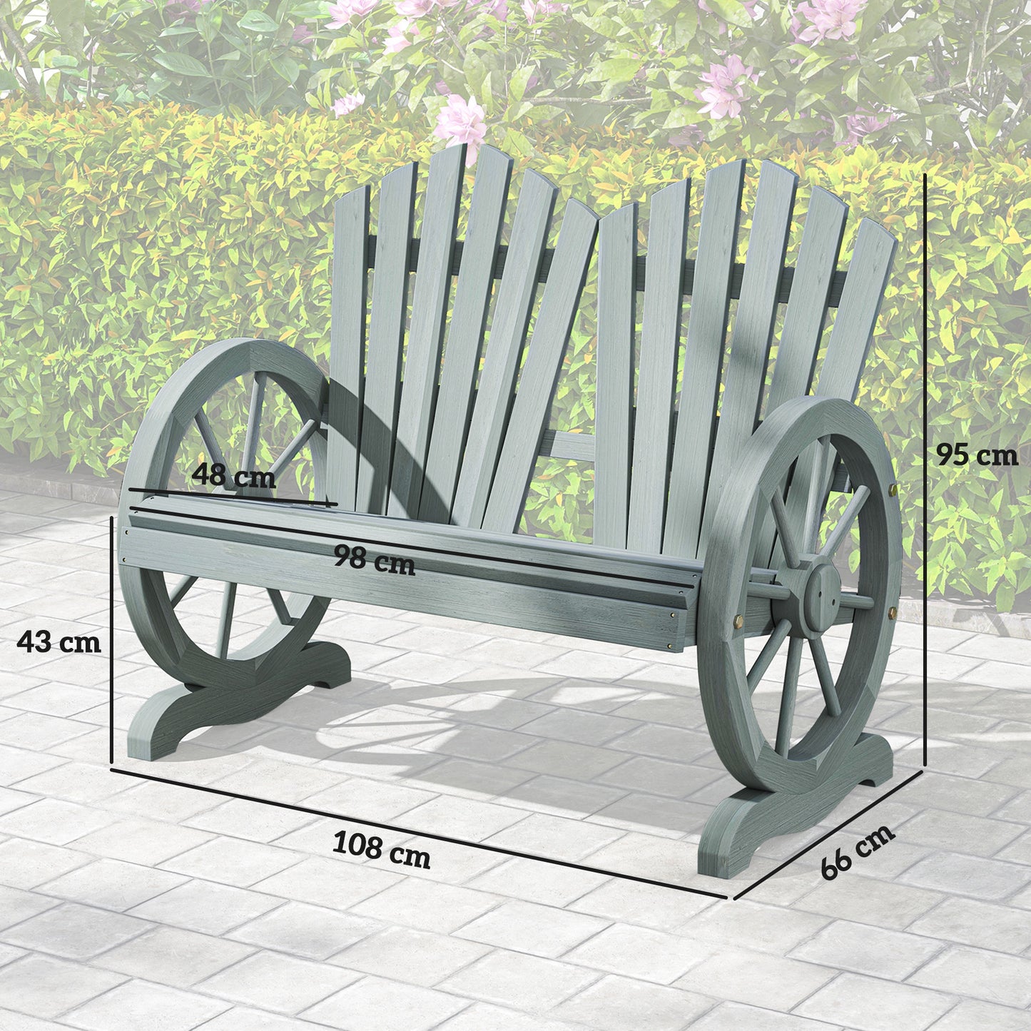 Zittuso Fir Grey Wood Garden Loveseat With Wagon Wheel Style Armrests