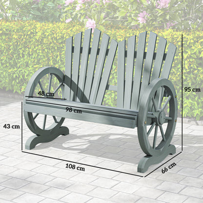 Zittuso Fir Grey Wood Garden Loveseat With Wagon Wheel Style Armrests