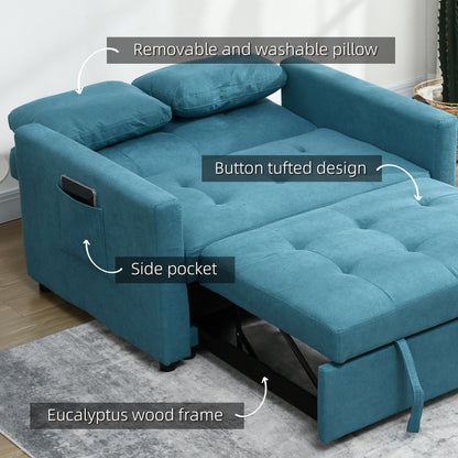 Codoha Kapa Fabric Blue 2 Seater Sofa Bed With Side Pockets And Cushions